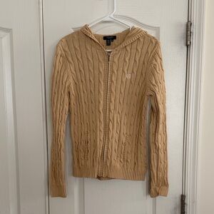 Vintage Chaps Tan Cable Knit Hooded Sweater
